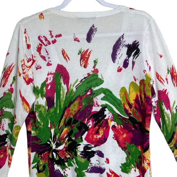 Peter Nygard Colorful Artsy Floral Abstract Cardigan Lightweight 1 Button Size M - Picture 9 of 11